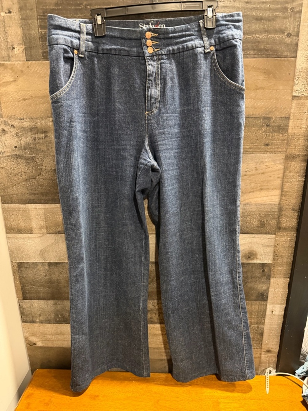 Style & Co. Medium Blue Wide-Leg Jeans with Triple Button Waist